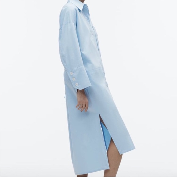 ZARA POPLIN SHIRT MIDI DRESS SKY BLUE Oversized Size Small - Picture 3 of 15